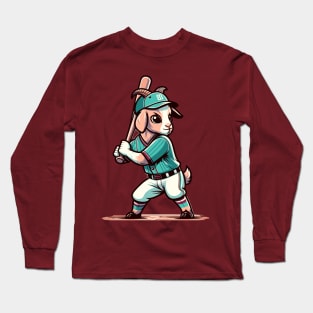 Vintage goat batter - Retro 1990s Cartoon Style Baseball Art Long Sleeve T-Shirt